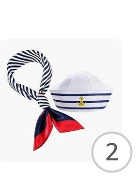 Kids Nautical Sailor Hat and Scarf Set - White & Navy with Red Accent